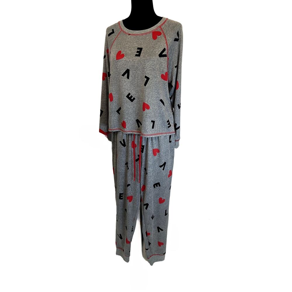Joyspun Love Soft Gray Pajama Set Two Piece Long Sleve Pants Womens Size Medium